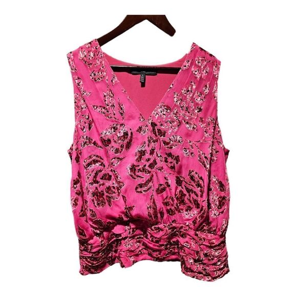 WHITE HOUSE BLACK MARKET WHBM Magenta Ruched Surplice Blouse - Size Large - Picture 1 of 6